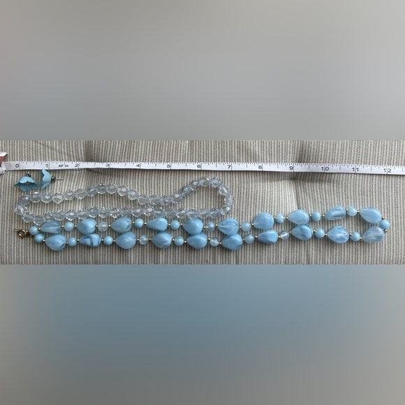 3 piece Blue Lucite &  Acrylic Faceted Necklaces and ceramic artisan earrings - Picture 14 of 14